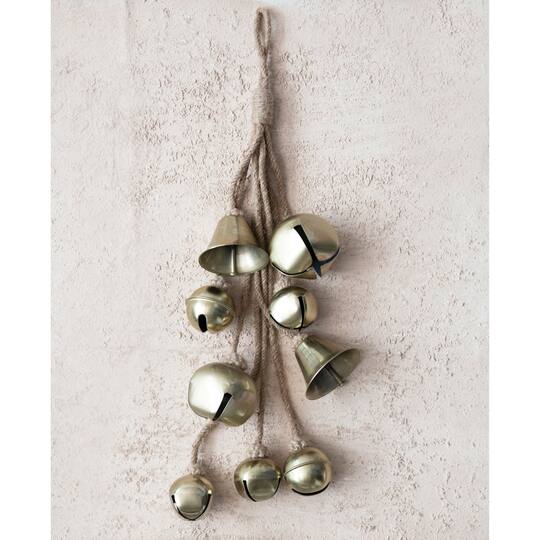 Hello Honey® Antique Brass Finish Metal Bell Cluster with Jute Rope